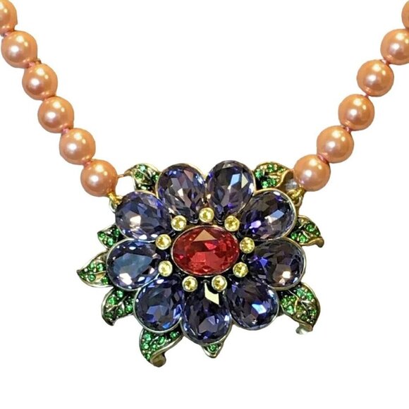 Heidi Daus NWOT Glorious Garden Peach Beaded Crystal Pendant Necklace With Exten - Picture 8 of 15